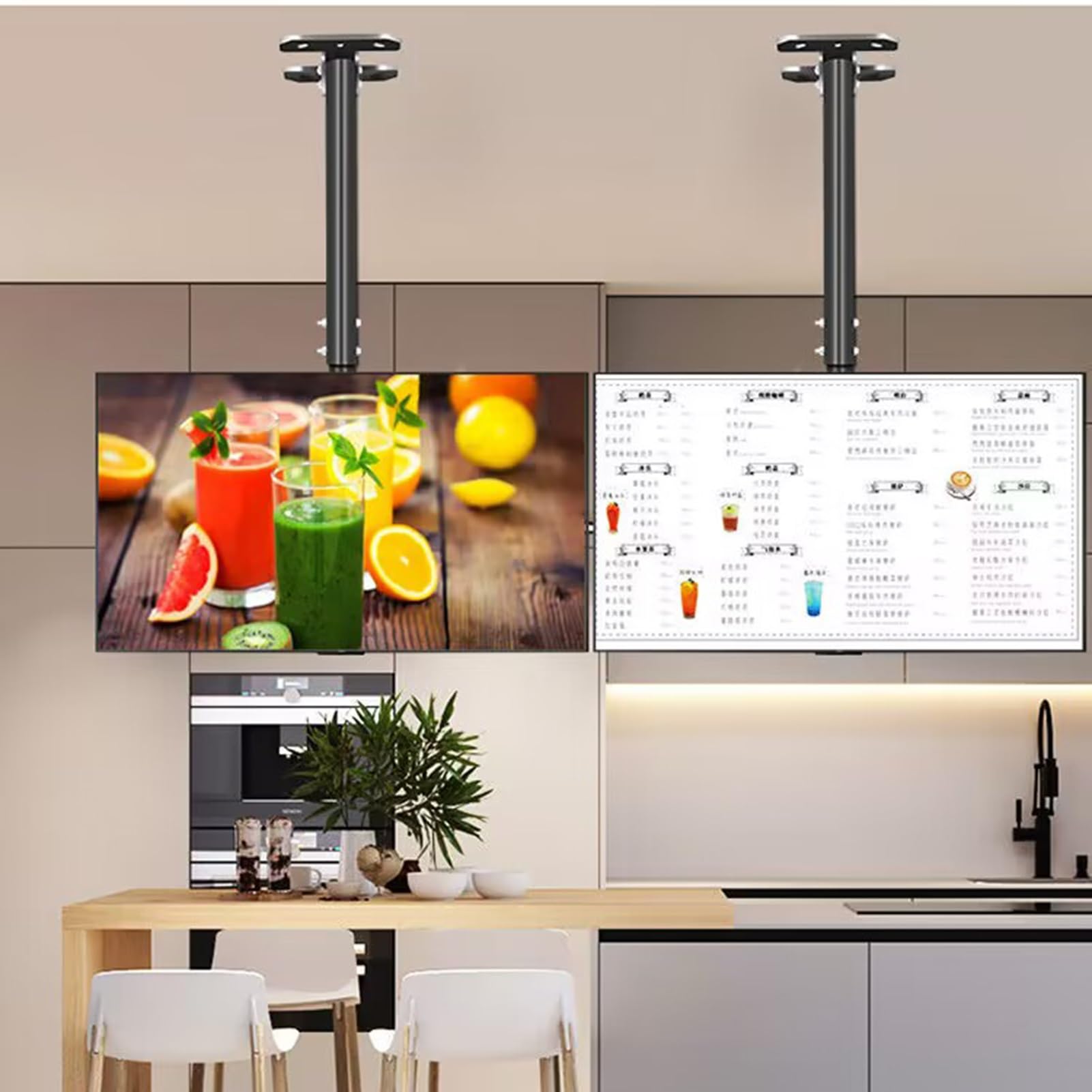 Support TV plafond en acier robuste avec fixation par vis d'expansion pour écran plat LCD