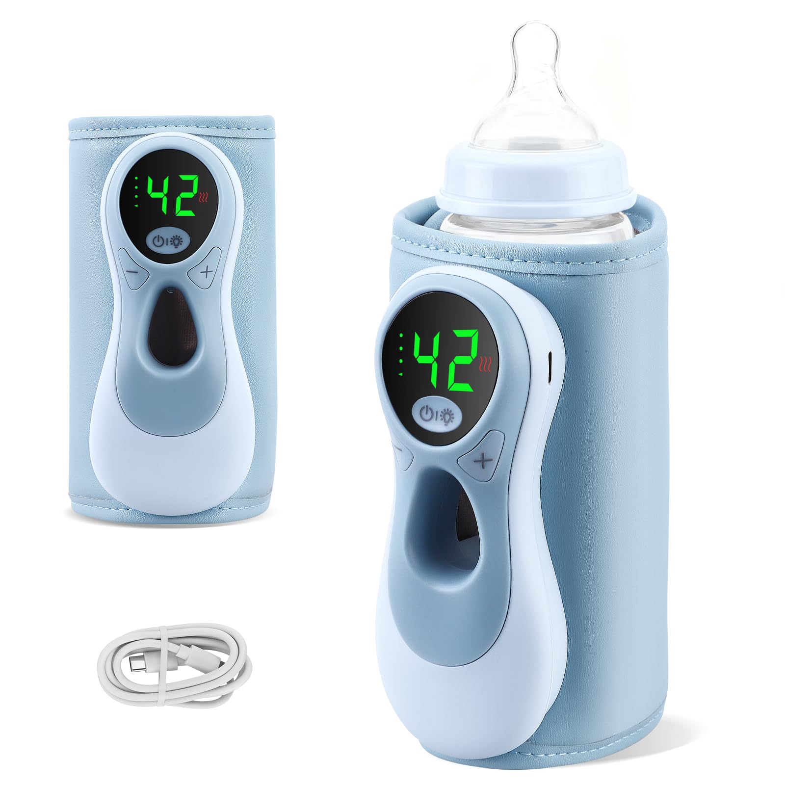 Portable Baby Bottle Warmer for Travel,8000mAh Cordless Baby Bottle Warmer Heater with 7 Temp,Rechargeable Baby Bottle Warmer for Breastmilk or Formula with Night Light