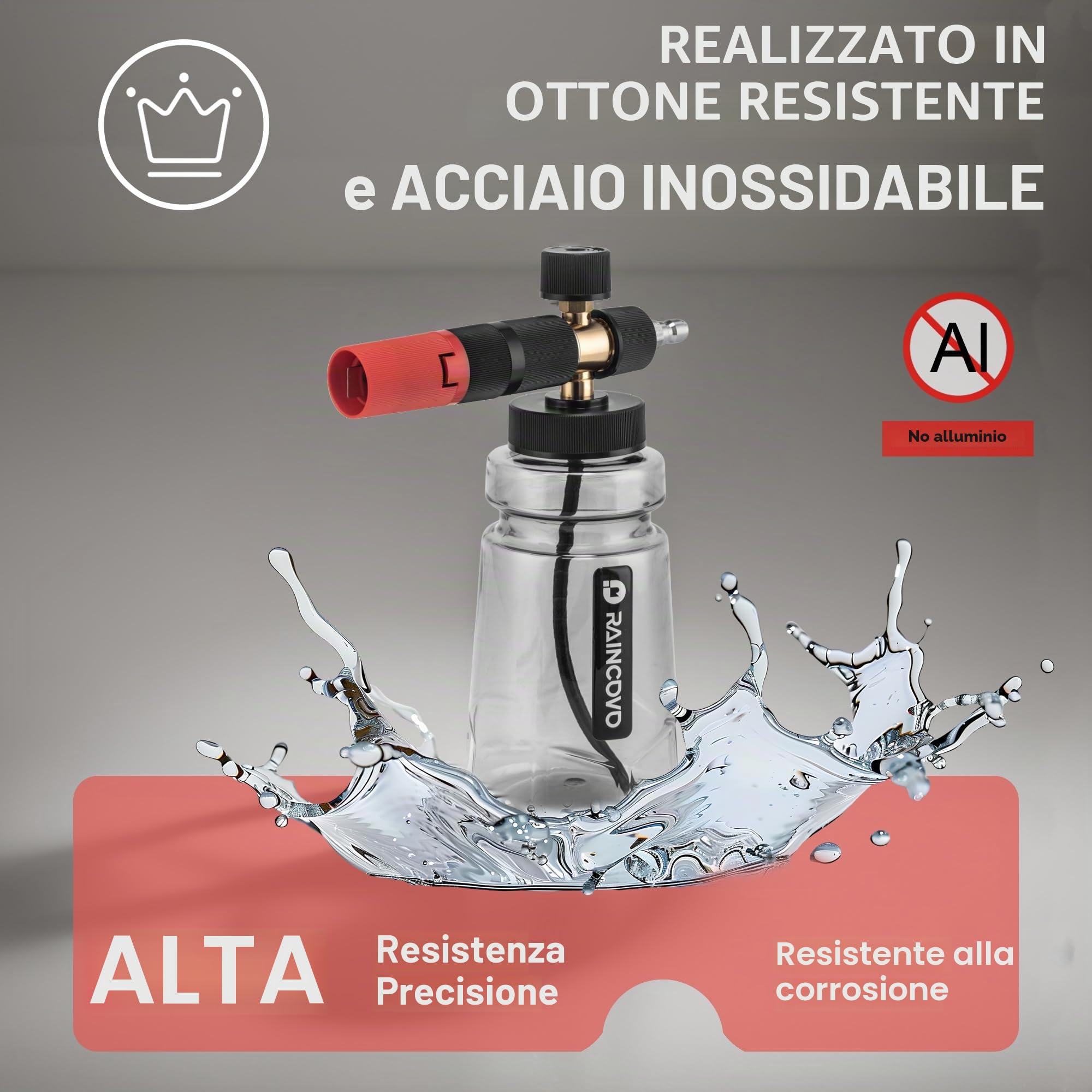 Raincovo Cannone a schiuma a bocca larga per idropulitrice, lancia spessa per lavaggio auto, cannone per sapone regolabile con connettore rapido da 1/4", ugello orifizio aggiuntivo da 1,1 mm