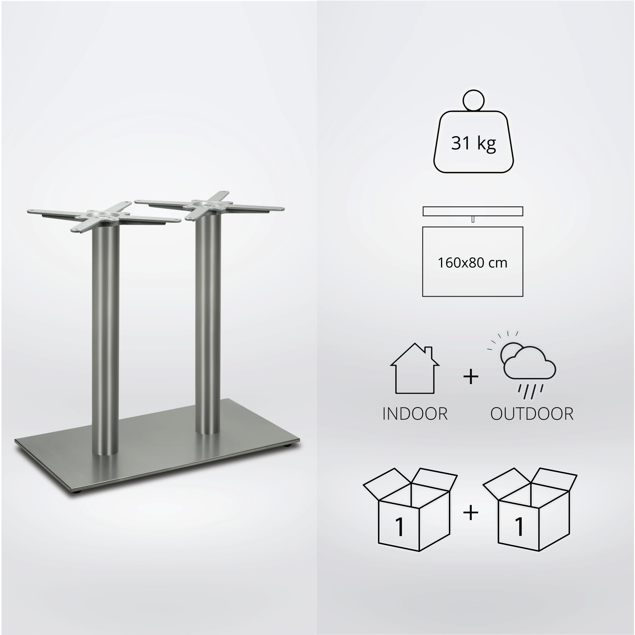 Doppel Tischgestell | Premium | PD7091inox | INOX | Edelstahl Esstisch Tischbein | Höhe 73 cm | 31 kg | Bodenplatte 75x40 cm | max. Tischplattengröße 160x80 cm
