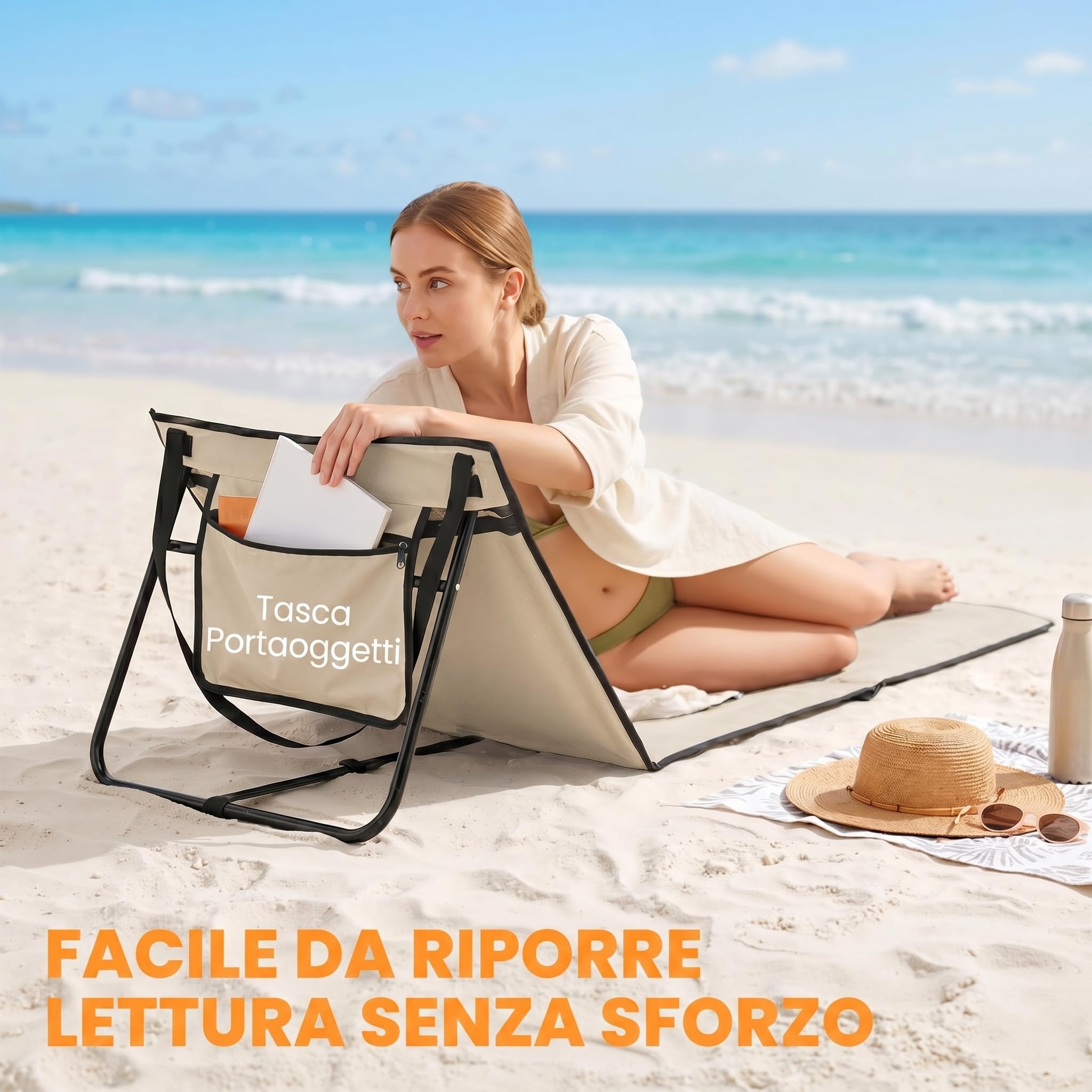 Outsunny Conjunto de 2 Esterillas de Playa Plegable Esteras Acolchadas de Tela Oxford PVC 600D con Respaldo Reclinable y Correa de Transporte para Jardín 142x51x40 cm Beige