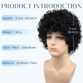 FCHW Mens Short Black Wigs Short Hair Wig Mens Wigs Short Straight Hair Wig Synthetic Hair Full Wig for Male (Black wave)