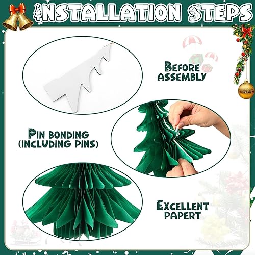Miniatura 5 de 6 piezas de árbol de Navidad de panal, tres tamaños de papel 3D de Navidad colgantes para decoración de árbol de Navidad, suministros de fiesta