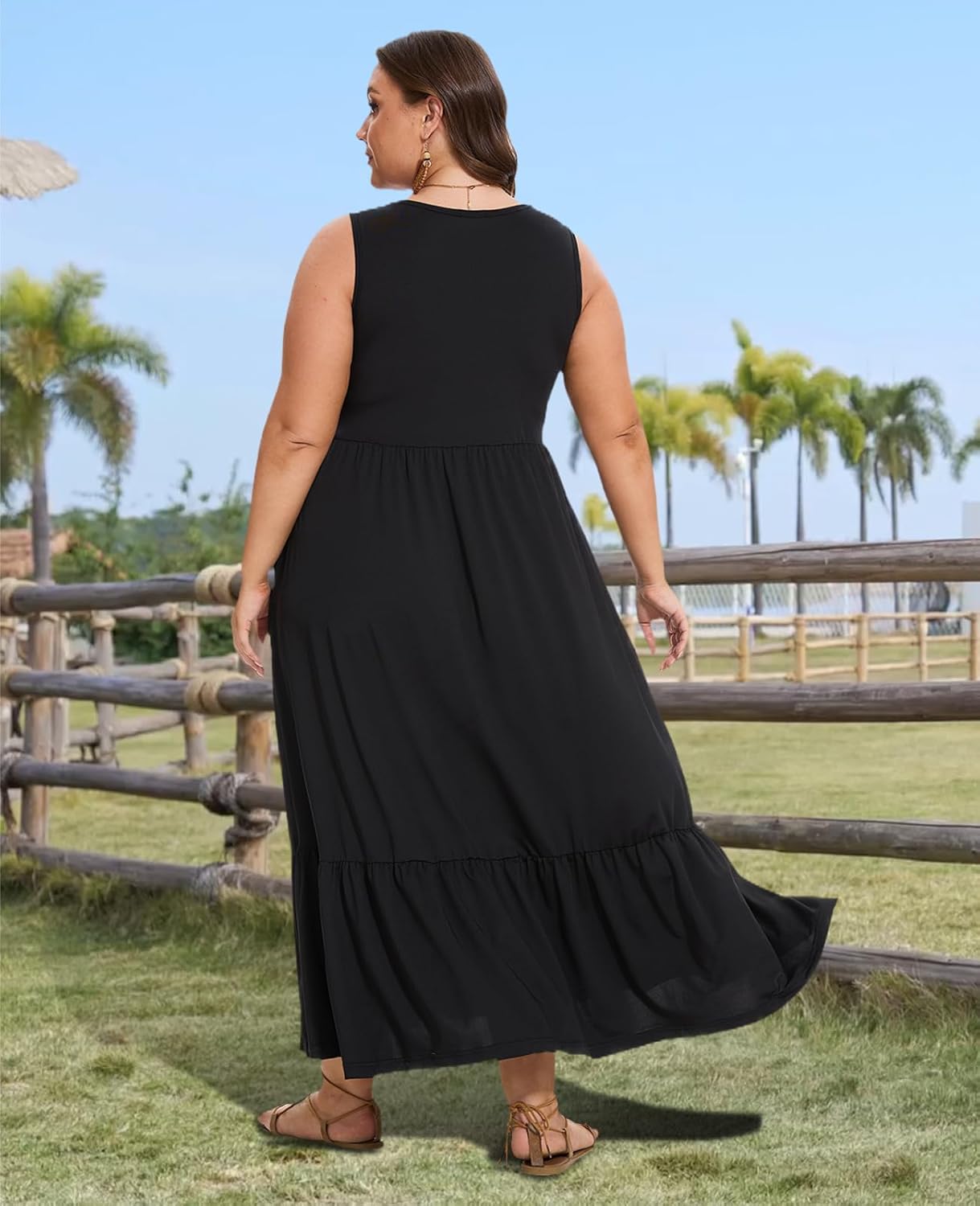 Moon Wood Women's Plus Size Sleeveless Summer Dress Crewneck Tank Casual Flowy Maxi Dress with Pockets Vacation Outfits - Image 4