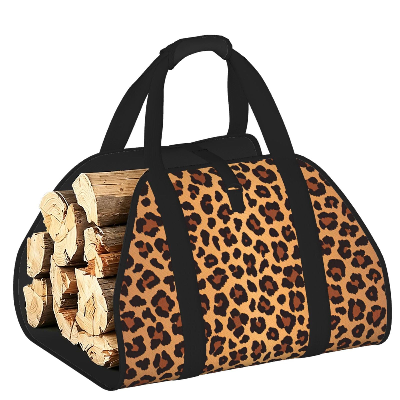 Leopard Pattern Print Firewood Bag Wood Carrier Transport Sack Camping Picnic Storage Daily Home
