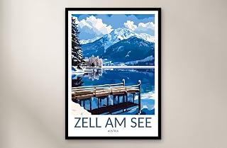 VUVUKU Zell Am See Travel Poster – Austria Lake & Mountains Wall Art Print, Vintage Travel Poster Style for Home Decor & Gifts