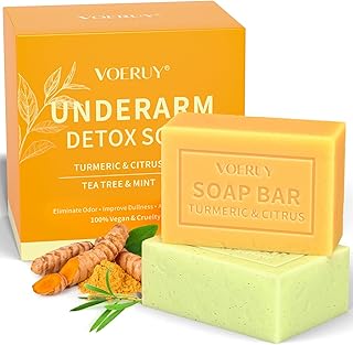 Underarm Detox Soap - 2 Pcs with Turmeric & Citrus, Tea Tree & Mint, Dark Spot Armpit Remover for Women and Men, Eliminating Odor, Natural Exfoliating Bar Soap for Armpit & Whole Body - 10 oz (280g)