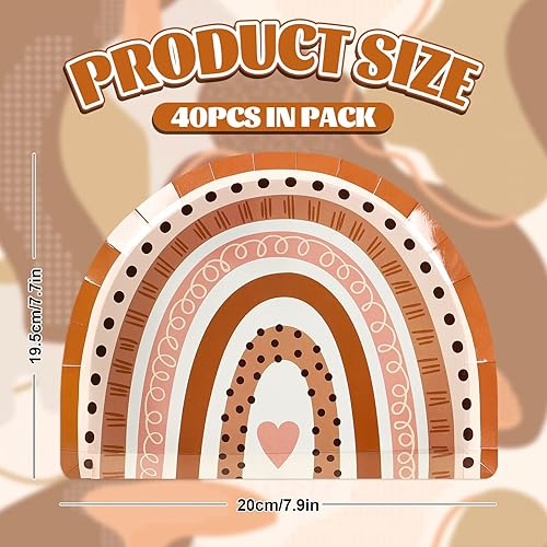 Miniatura 2 de AnyDesign Platos de papel boho arcoíris, desechables, retro, hippie, vajilla decorativa para suministros de fiesta de cumpleaños, decoración de mesa