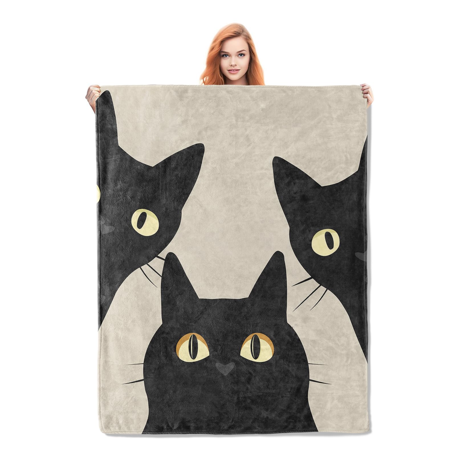 Funny Cat Blanket Gifts for Women Girls Soft Warm Lightweight Cozy Animal Three Black Cats Throw Blankets for Bed Living Room Sofa Travel Home Decor