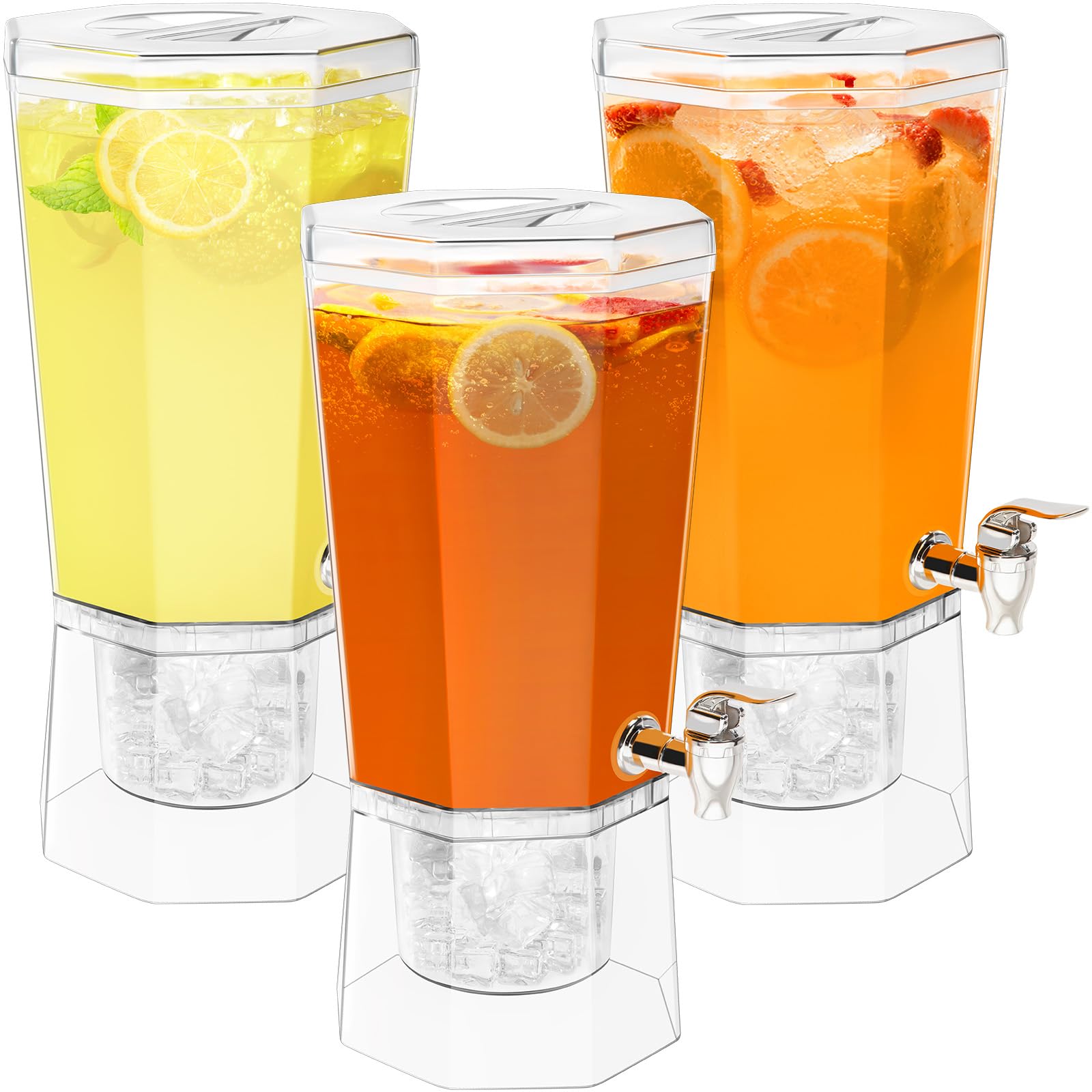 Lifewit 1 Gallon Plastic Drink Dispenser 3 Pack, Juice Containers with Lid for Party, Ice Beverage Dispenser with Stand for Lemonade/Soda/Tea, BPA Free