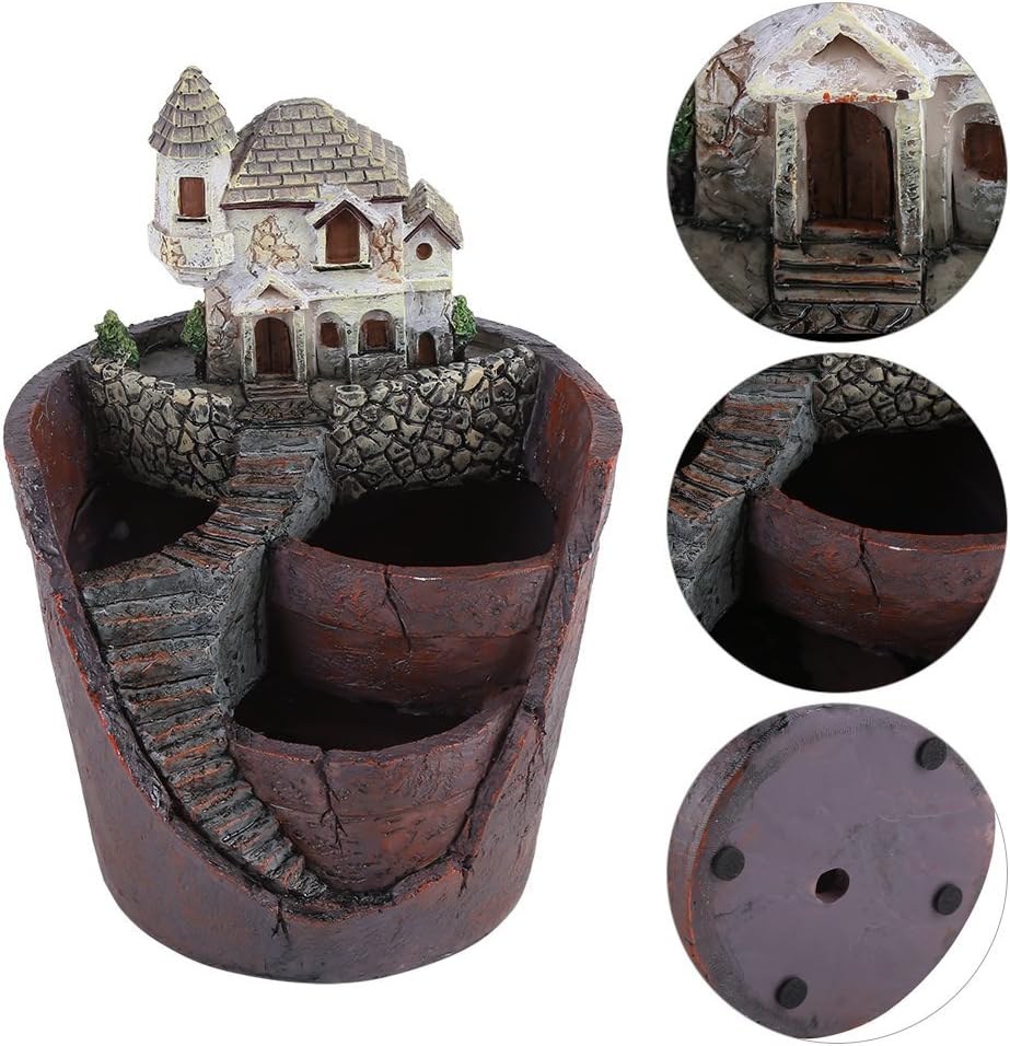 Plant Pot, Creative Resin Flower Pot Container Flower Basket Plants DIY Container Decorated for Home Garden Office Decor Gift(Castle)