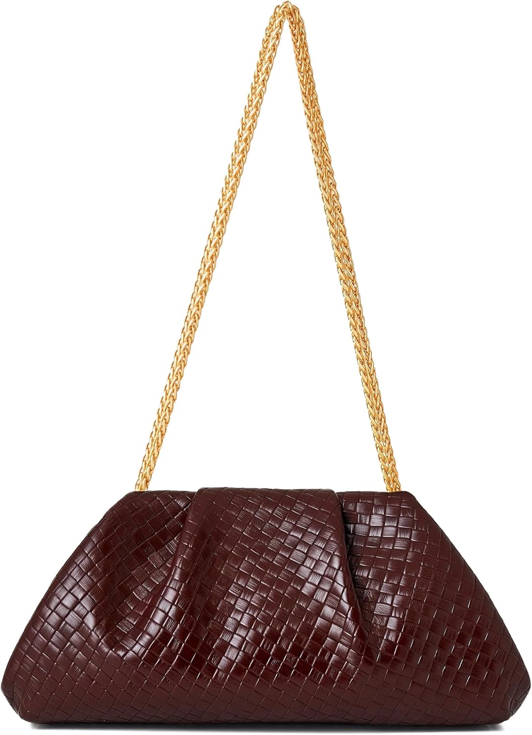 Women's Woven Evening Bag Ruched Dumpling Clutch Purse Detachable Chain Crossbody Bag
