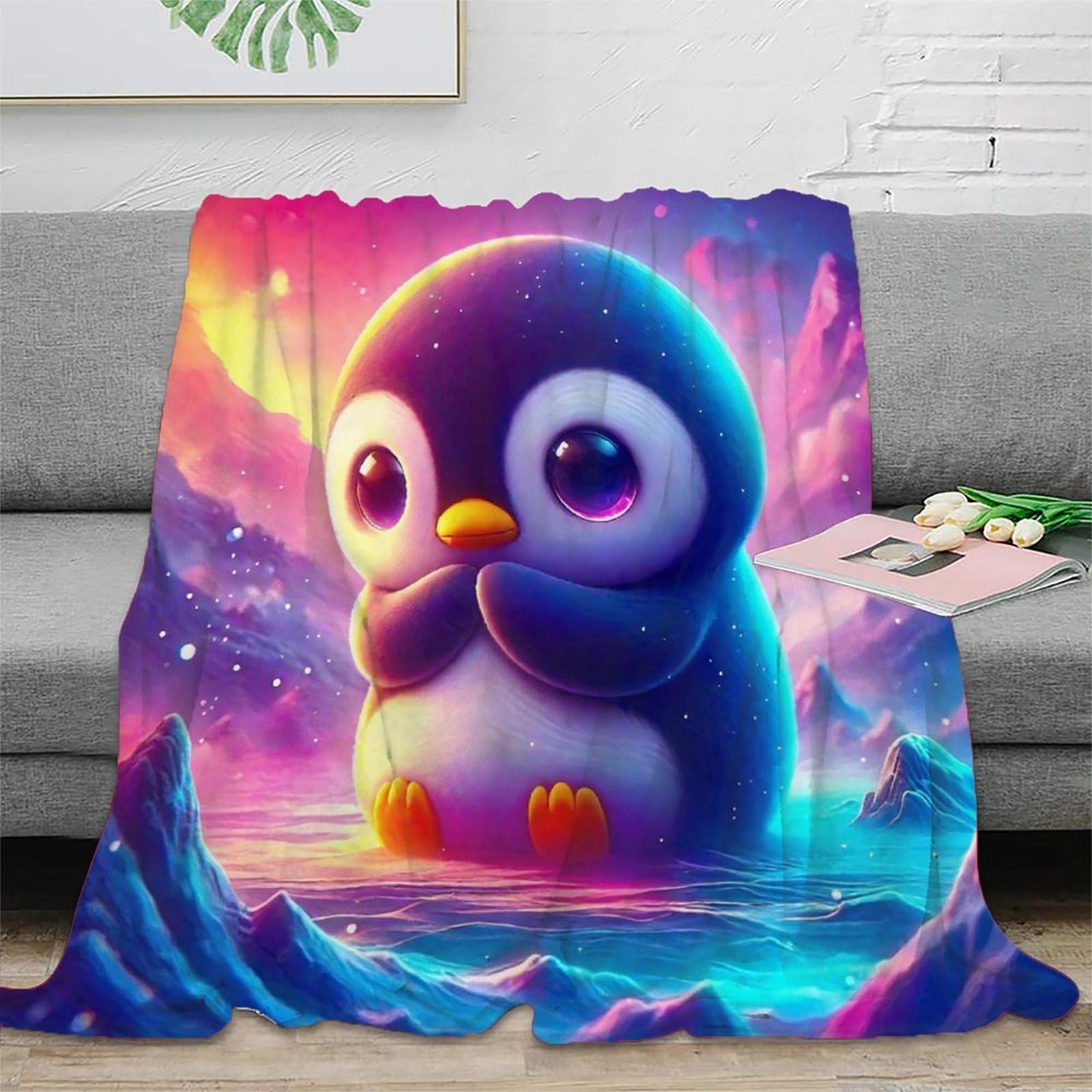 Couverture de lit pingouin microfibre chaude grand plaid canapé 200x230cm imprimée 3D