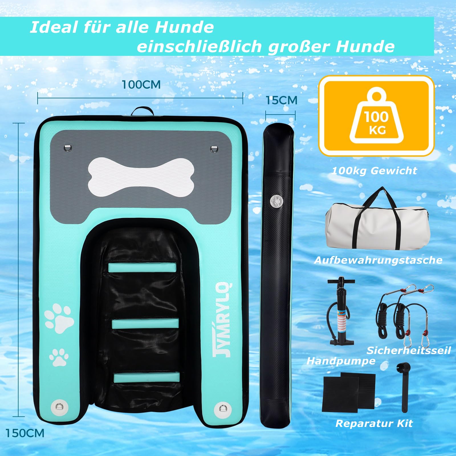 Hunde Wasserrampe Aufblasbare Hunderampe Pool 150x100cm Hundeboot Schwimminsel bis 100kg