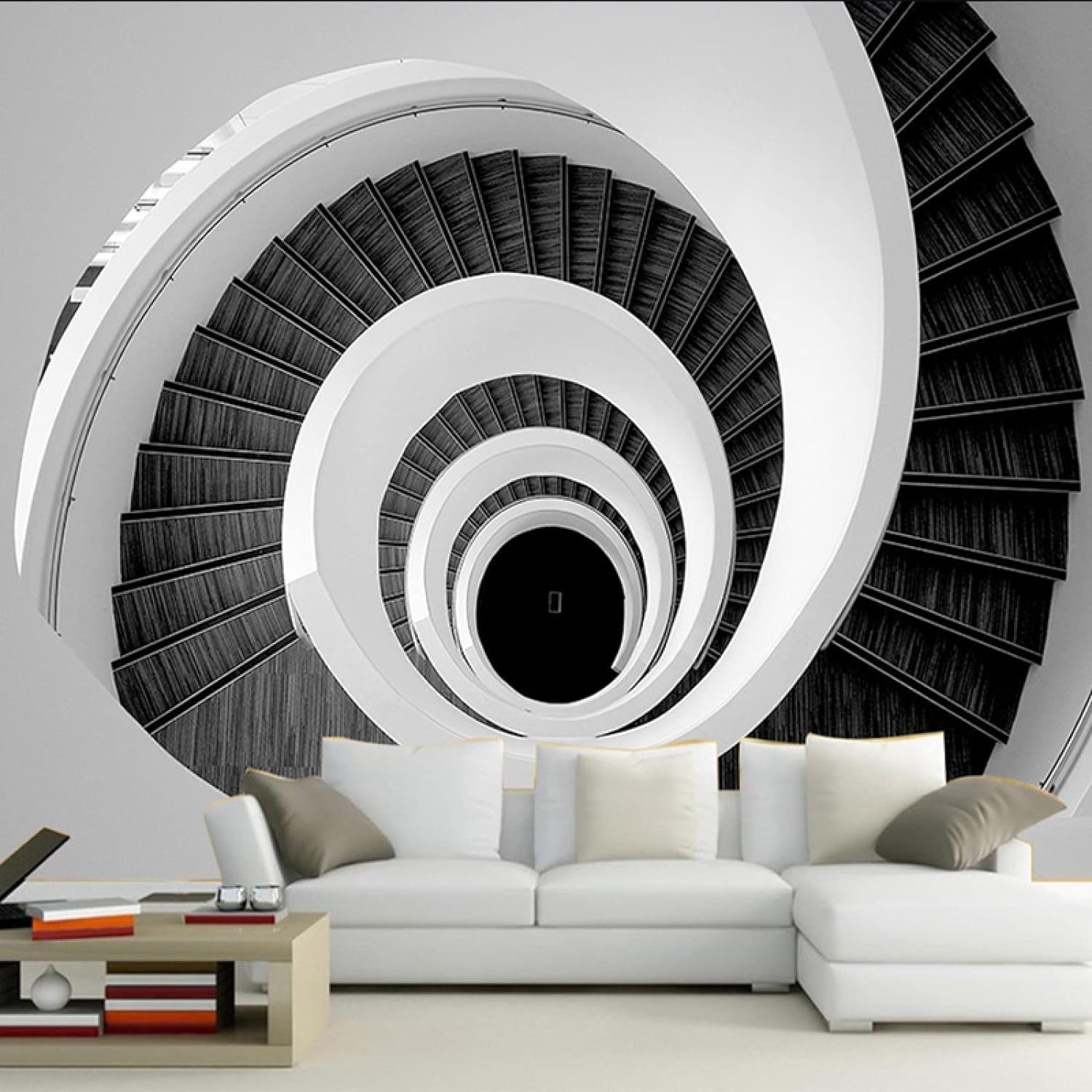 Papier peint escalier abstrait 3D adhésif mural salon et chambre