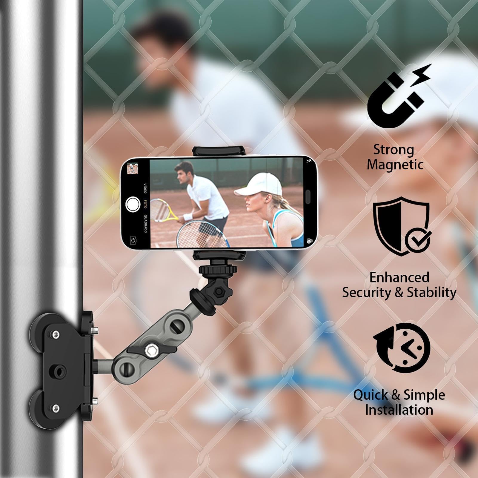 Soporte para teléfono | Cunas magnéticas portátiles para teléfonos inteligentes | Soporte para postes de valla de cámaras de acción, para grabar béisbol, tenis, sódminton, bádminton, fútbol