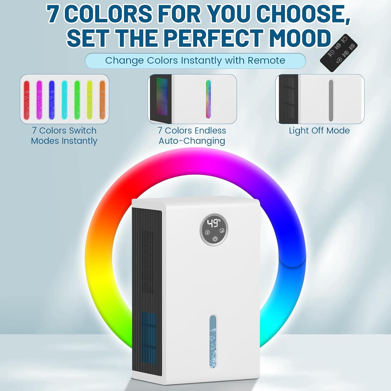 Dehumidifier for Home for Bedroom with 1000 sq.ft 120 OZ Water Tank,Dehumidifiers for Bathroom Basement with Remote Control,Auto Shut Off,Touchscreen,7 Colors LED Light image 5 of 9 B0FB3NYV5L