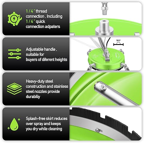 Miniatura 70 de PWS14G - Limpiador de superficies de hidrolavadora de 14 pulgadas con 4 ruedas, limpiador de superficies de acero inoxidable verde recubierto