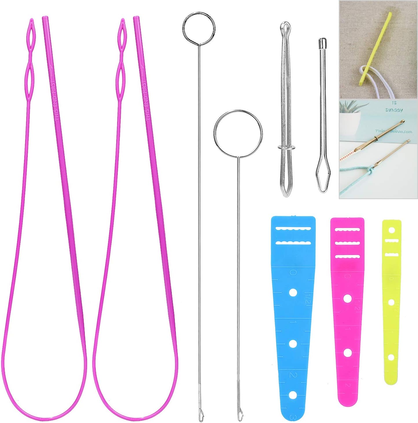 9 PCS Threader Tools for String, TEOYALL Easy Threader Drawstring Replacement Kits, Flexible Drawstring Threader, Loop Turner Hook, Flat Elastic Cord Threader, Metal Tweezers