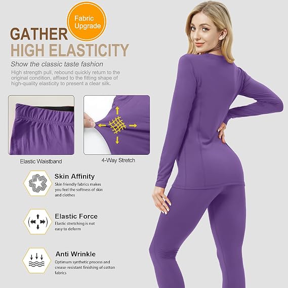 Women's Thermal Underwear for Women, Winter Warm Base Layer Compression Set Fleece Lined Long Johns Thermal Underwear for Women,Winter Warm Base Layer Compression Set