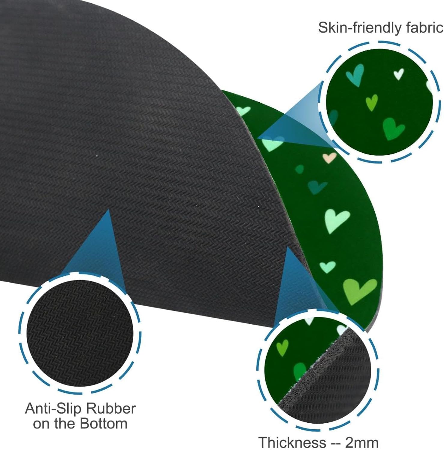 Round Mouse Pad for Women Men, 10’’ Round Desk Pad Mousepad Non-Slip Rubber Base, Office Home Laptop Accessories, Seamless Green Tiny Hearts Pattern image 2