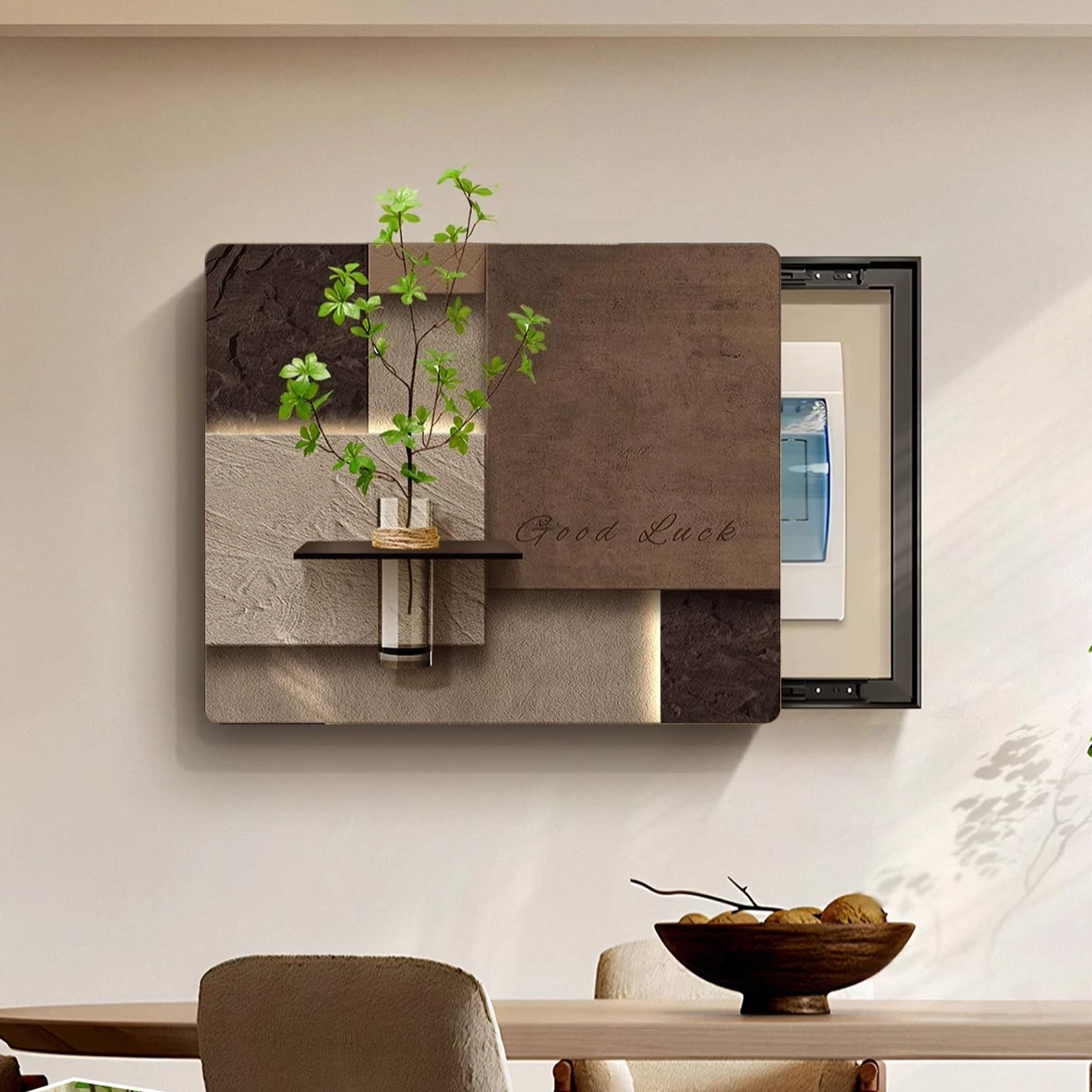 Caja De Medidor Con Plantas Artificiales Y Jarrón De Cristal | Medidor Eléctrico Pintura Decorativa Creativa, Cubierta Para Caja De Fusibles For Entradas(Left A,21.6"x17.7"/55x45cm)