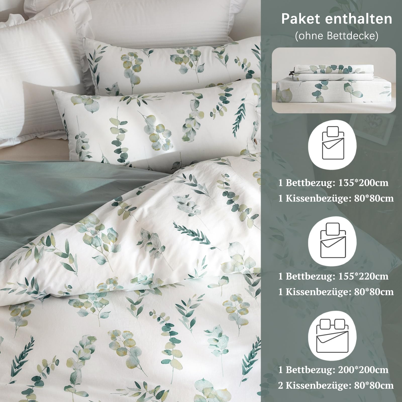 SOULFUL Bettwäsche 135x200 Baumwolle 4-Teilig Florales Muster, Katharina | 100% Baumwolle, gewaschene Leinenoptik, Reißverschluss, 1x Bettbezug 135x200 cm & 1x Kissenbezug 80x80 cm