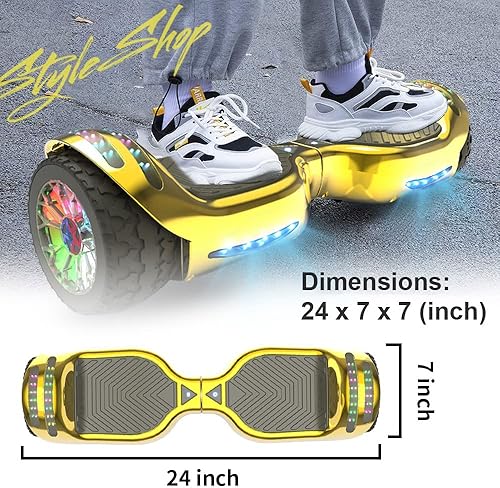 Miniatura 6 de Aeropatineta todo terreno con ruedas de 6.5 pulgadas, aeropatineta eléctrica para niños con altavoces Bluetooth y luces LED flash, velocidad máxima