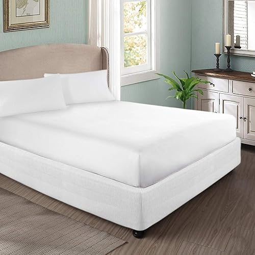 Miniatura 2 de Funda de somier, elástico envolvente, alternativa a la falda de cama con patrón de rayas verticales y longitud clásica de caída de 15 pulgadas.