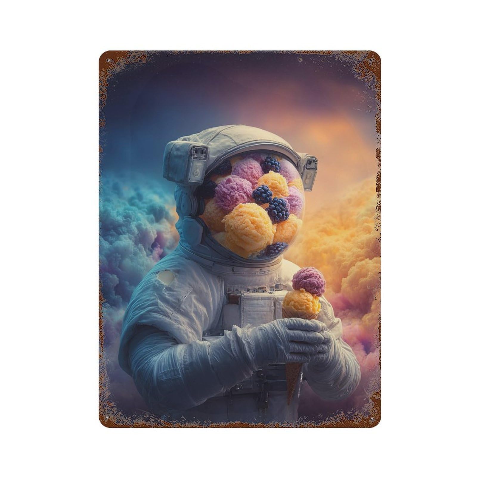 Astronaut with Ice Cream in Space-1 15.7"x11.8" Vintage Rust Metal Sign, Novelty Wall Decor for Living Room, Hallway And Home Decor