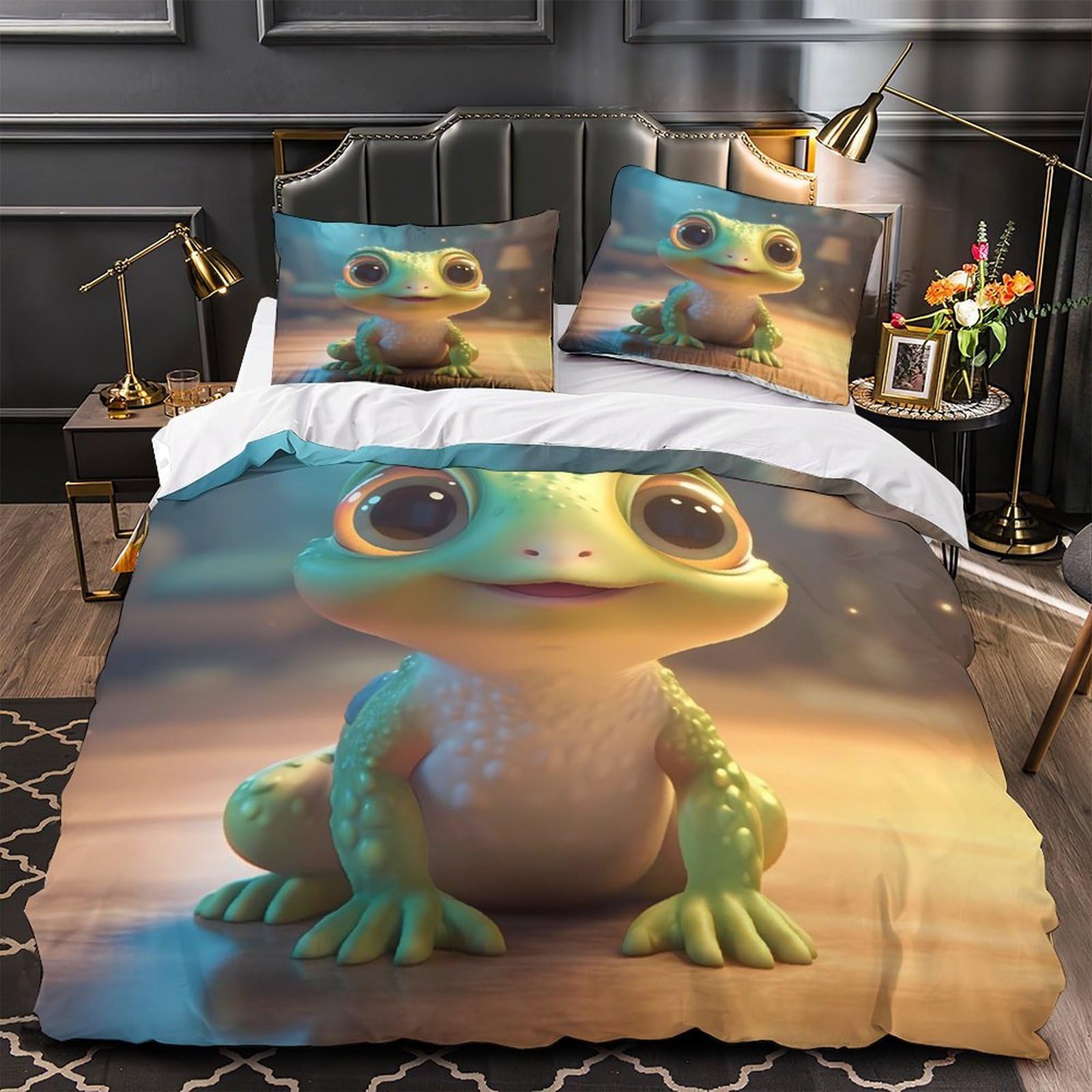 Housse de couette 3D grenouille mignonne anti-decoloration et legere en microfibre douce