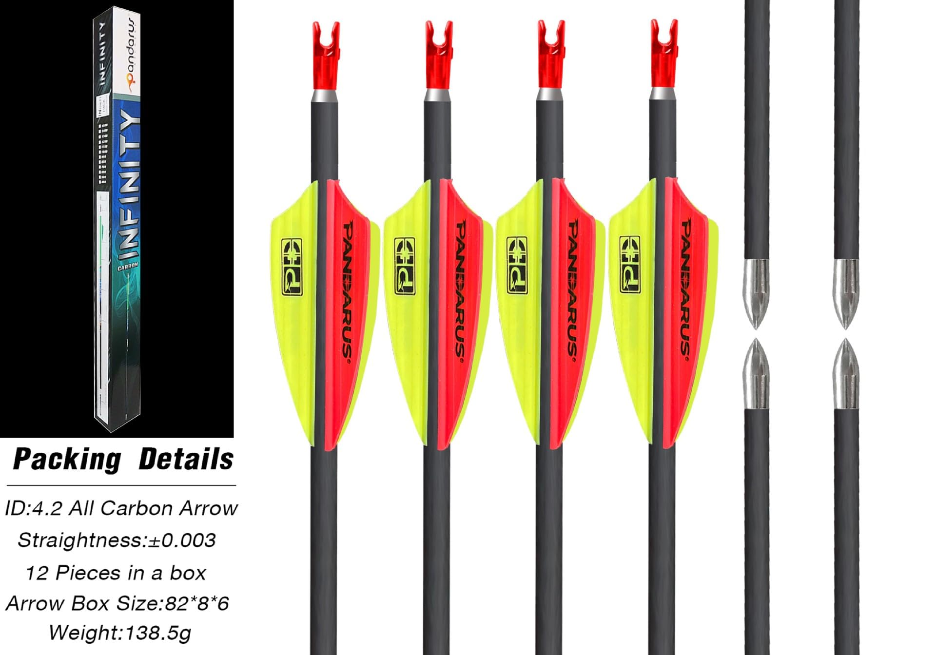 31" Flèche en Carbone Pur pour compétition Spine 200~1500 Flèches de Chasse ± 0,003" ID4,2 mm pour Arc Classique et Arc à poulies 12 pcs