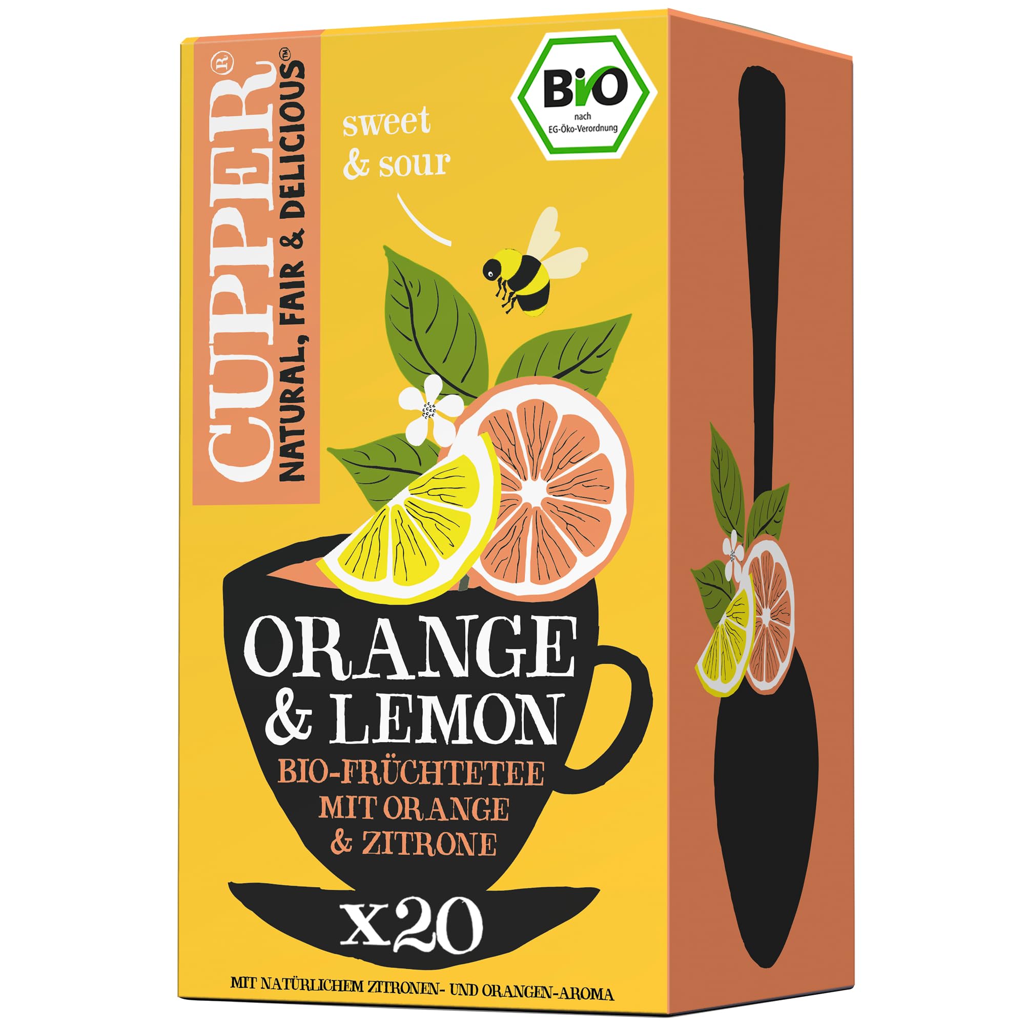 CUPPER Bio Früchtetee "Orange & Lemon Infusion", 20 ungebleichte Teebeutel, umweltfreundlich, fair gehandelt
