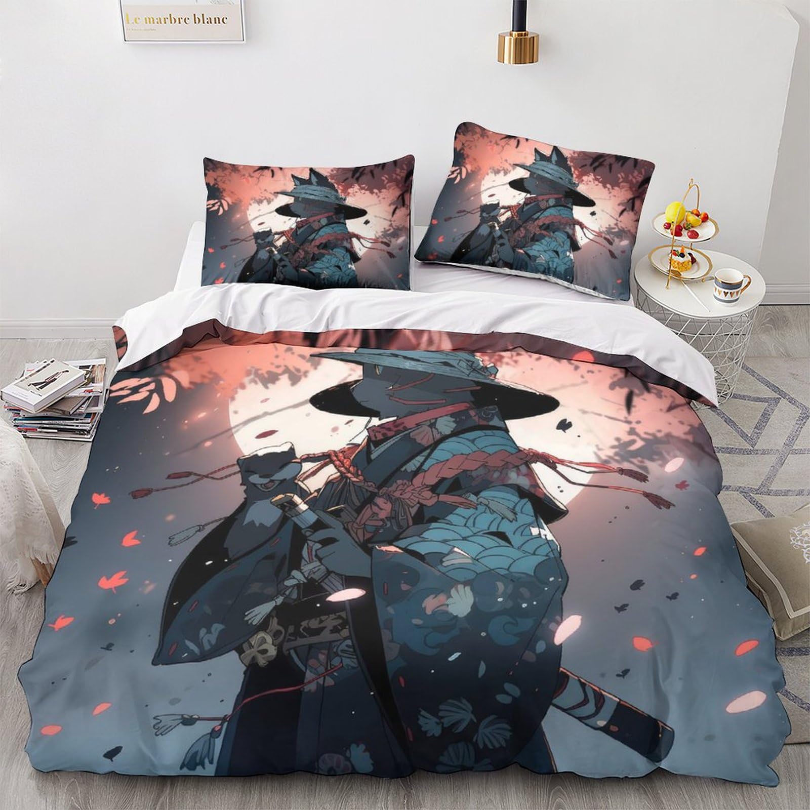 Parure de lit chat guerrier 3D 200x200 pour chambre d'ado passionné d'aventure