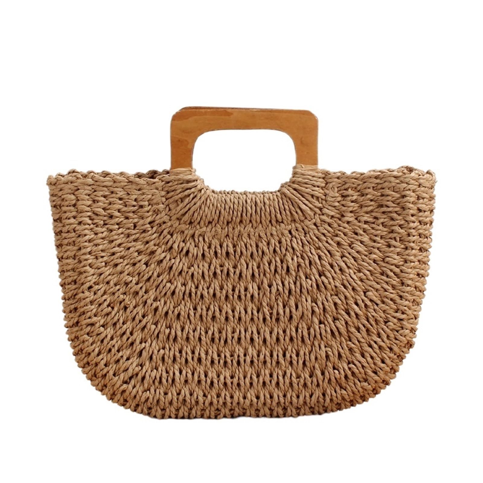 Borsa Semplice Intrecciata A Mano Con Manico In Legno | Spiaggia estiva