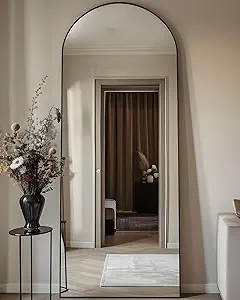 Full Length Mirror, 58"x18" Arched Floor Mirror Freestanding, Floor Standing Full Body Mirror with Stand for Bedroom, Hanging Mounted for Living Room Cloakroom, Black