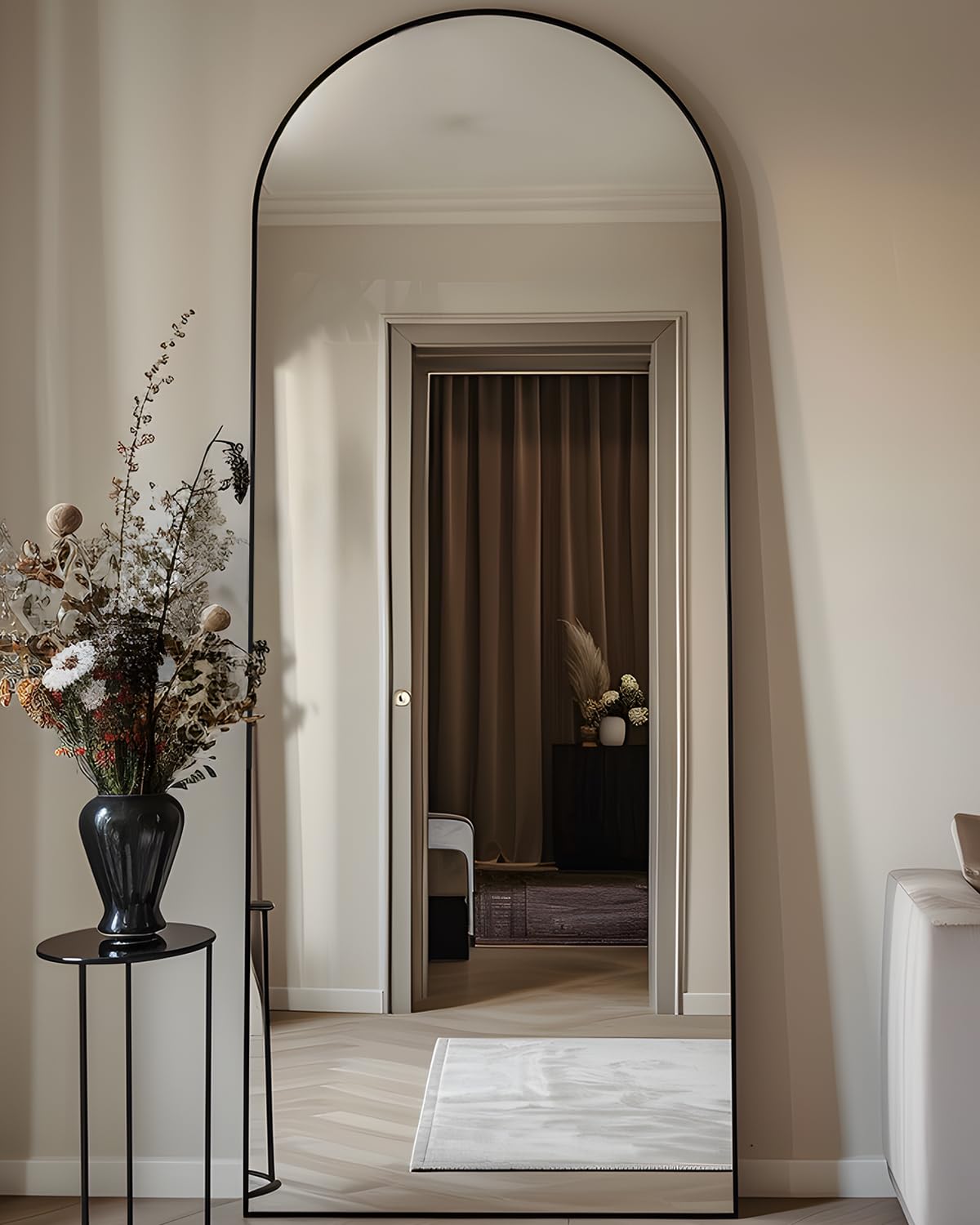 Full Length Mirror, 58"x18" Arched Floor Mirror Freestanding, Floor Standing Full Body Mirror with Stand for Bedroom, Hanging Mounted for Living Room Cloakroom, Black 58"L x 18"W Black