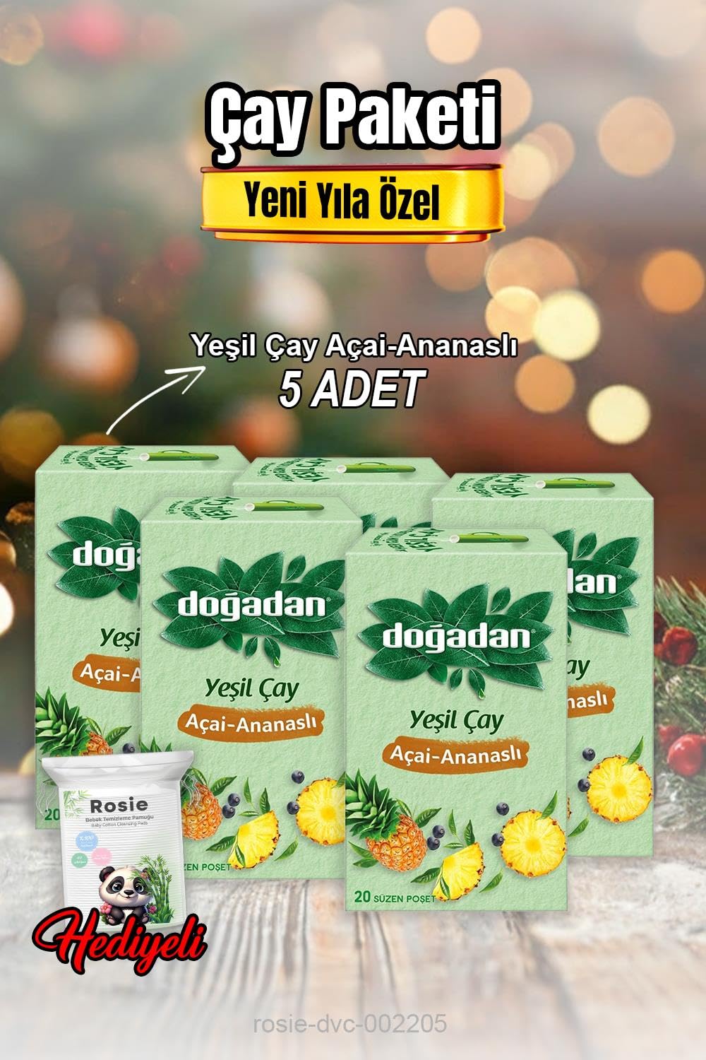 Doğadan Yeşil Çay Açai Ananaslı Poşet Çay X 5 ve Rosıe Pamuk