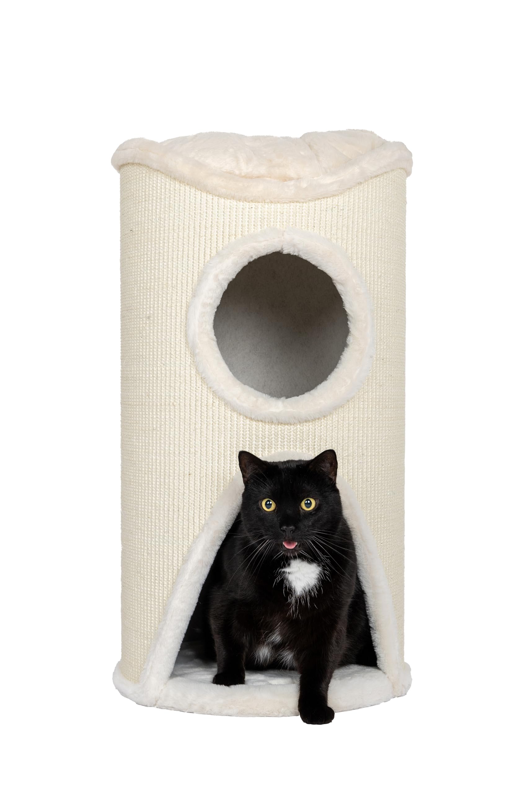 Bontoy Katzenturm Mukki Creme I mit 2 Höhlen I große Liegefläche I 75 cm höhe I Stabiler Stand I mit Sisalmatte umwickelt I Kissen herausnehmbar
