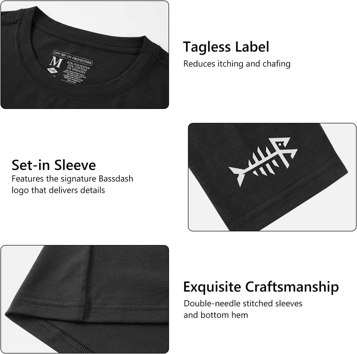 BASSDASH Men’s Ultra Soft Cotton Blend UPF 50+ Sun Protection T-Shirt Short Sleeve Lightweight Cooling Casual Basic Tee - Image 5