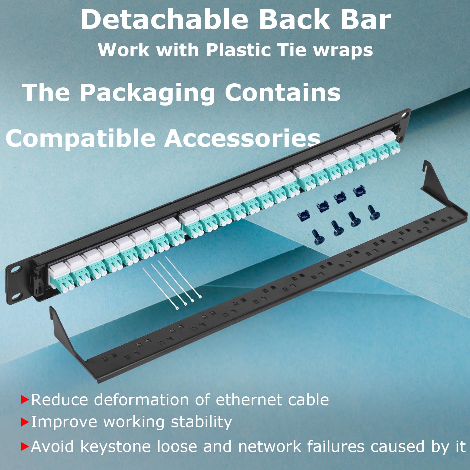 Panneau de brassage en fibre optique 1U avec 24 adaptateurs de fibre optique monomode LC OS2, coupleurs Keystone Jack modulaire avec clé en ligne blanche, connecteurs monomode pour racks