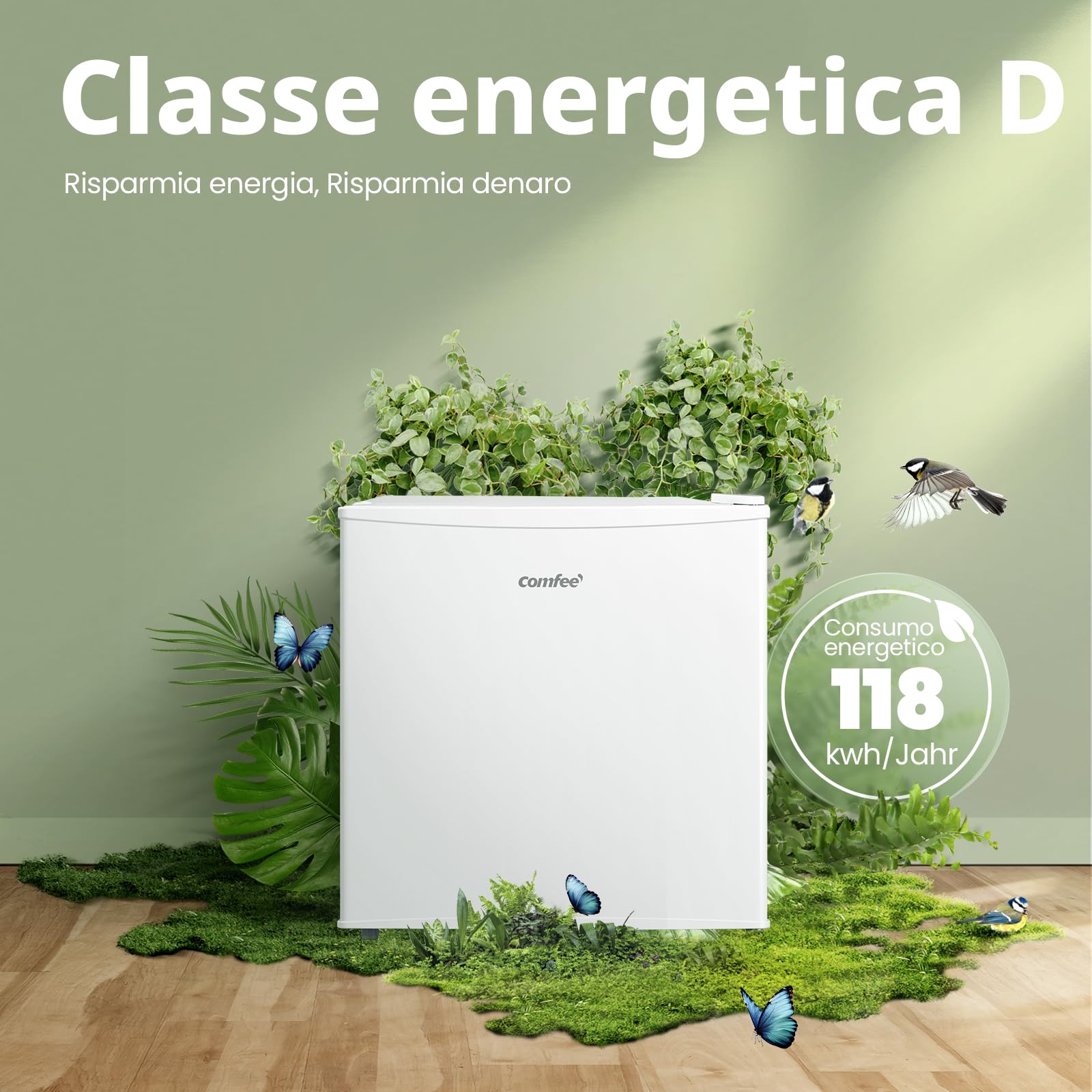 COMFEE' RCU40WH3EU(E) Mini Congelatore 31 L, Congelatore Compatto con Porta Reversibile, Classe 4 Stelle, Silenzioso, Termostato Regolabile, Ripiano Rimovibile, Bianco