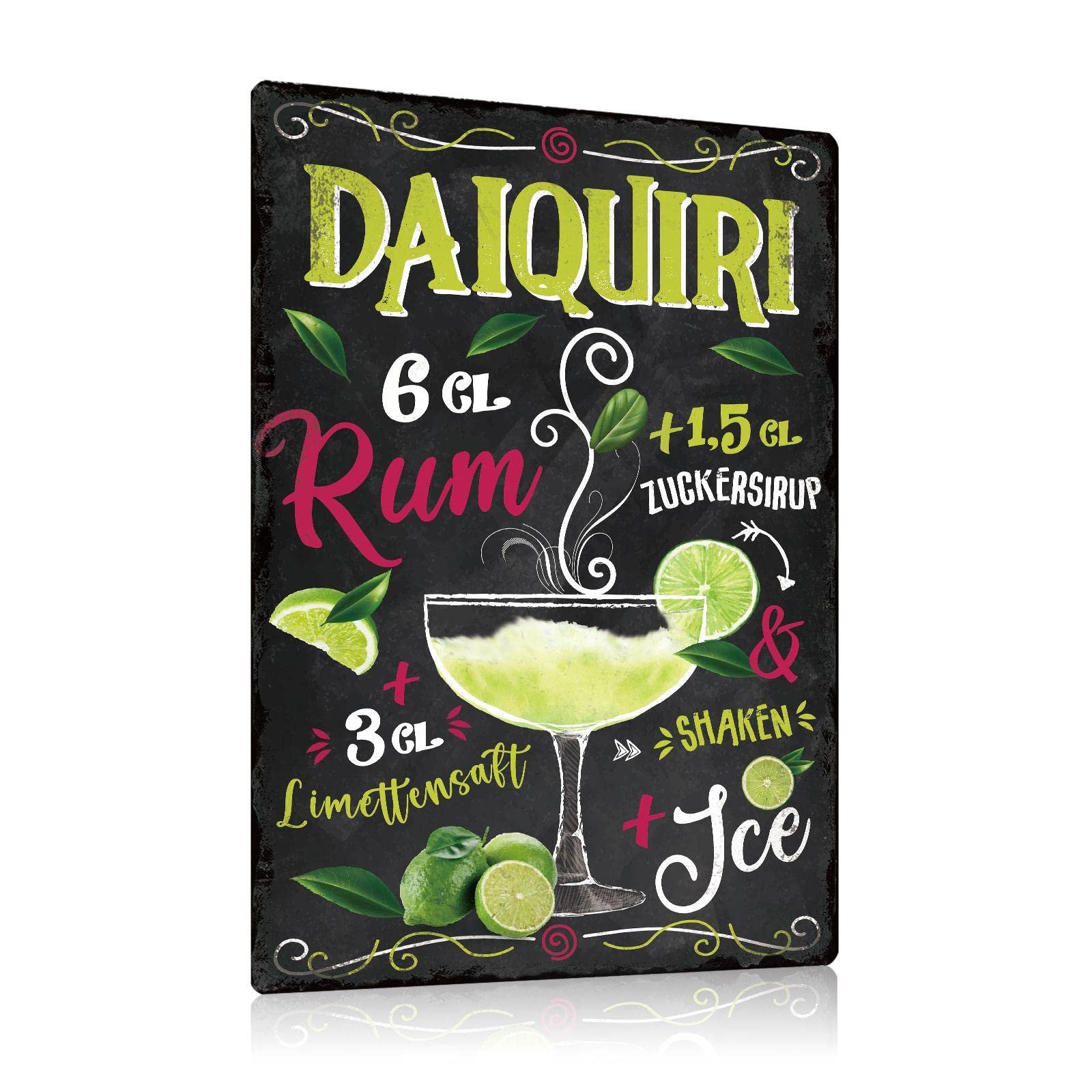 Juego de 5 letreros de metal retro para cócteles, receta, 20x30 cm, cartel de metal con texto gracioso, MAI TAI, MOJITO, PINA COLADA, DAIQUIRI, bar, bar y cocina