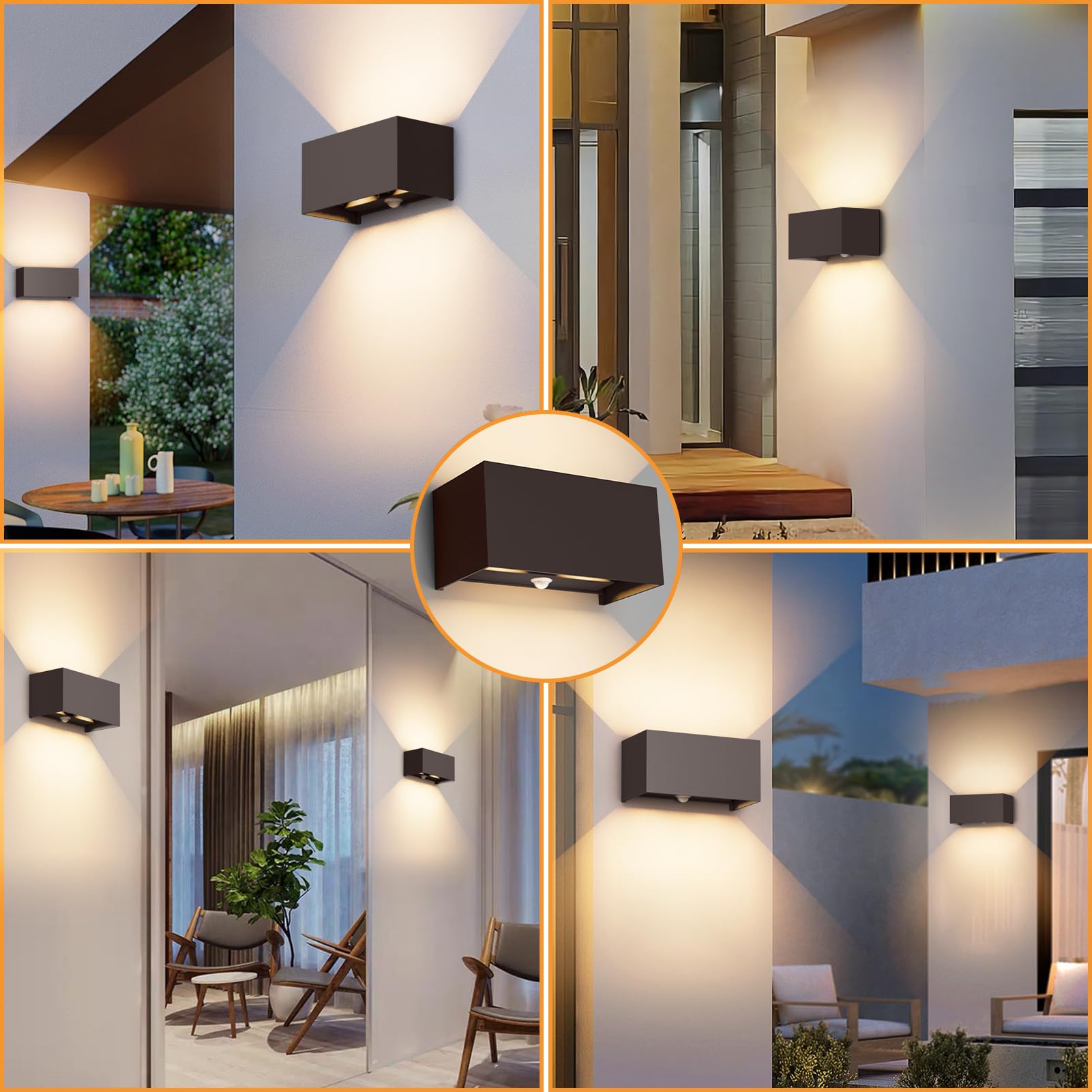 Klighten Lampada da esterno,24W Applique da Parete con sensore di movimento per luci esterni/interni Lampada da parete con fascio regolabile IP65 Impermeabile 3000K,Rosso Ruggine