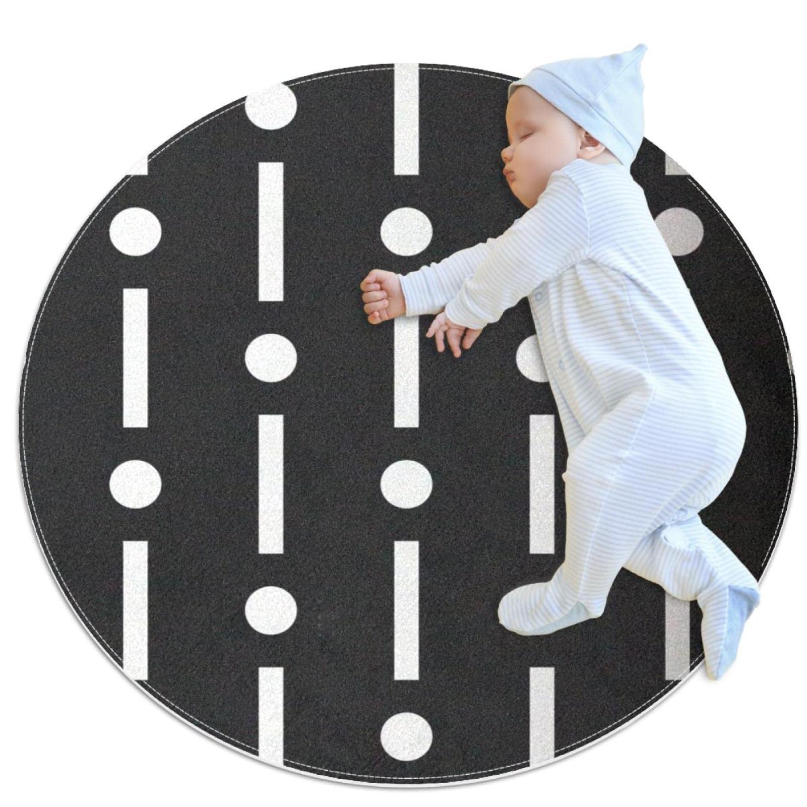 Tapis de salle de bain antidérapant rond 1m à pois noirs et blancs pour chambre d'enfant