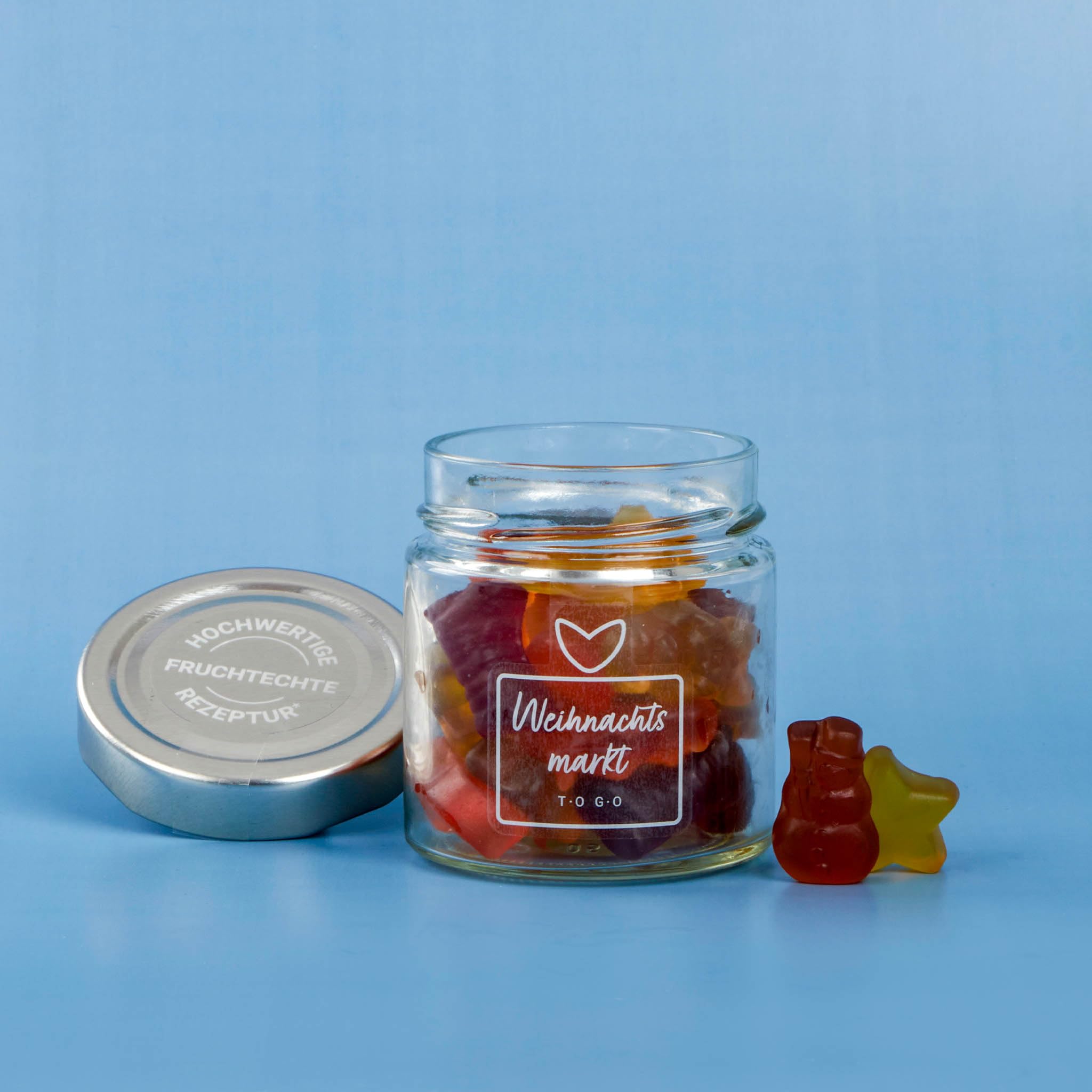 Weihnachtsmarkt To Go in Geschenkglas 120g | leckere Fruchtgummis zur Weihnachtszeit | Das perfekte Geschenk für Weihnachten | Adventskalender Geschenk | Weihnachtsmarkt