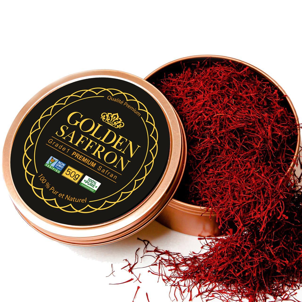 Golden Saffron, Finest Pure Premium All Red Saffron Threads, Grade A+ Super Negin, Non-GMO Verified. For Tea, Paella, Rice, Desserts, Golden Milk and