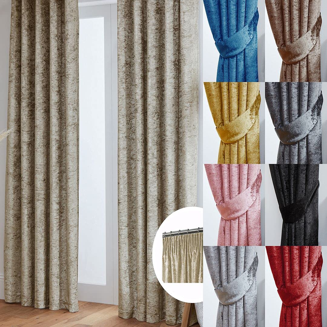 John Aird Cream Crushed Velvet Fully Lined Pencil Pleat Curtains (, 66" Wide X 72" Drop)