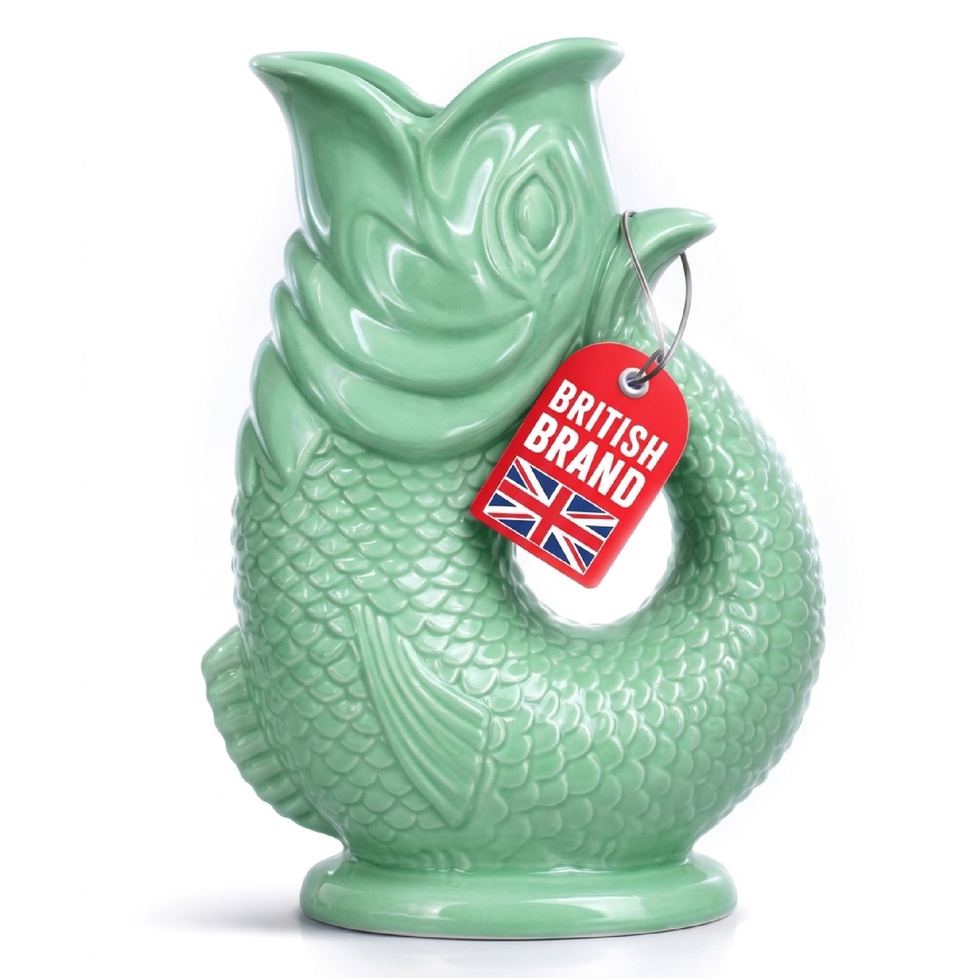 Glug Jug 1.5L Fish-Shaped Ceramic Glugging Jug, Duck Egg Blue