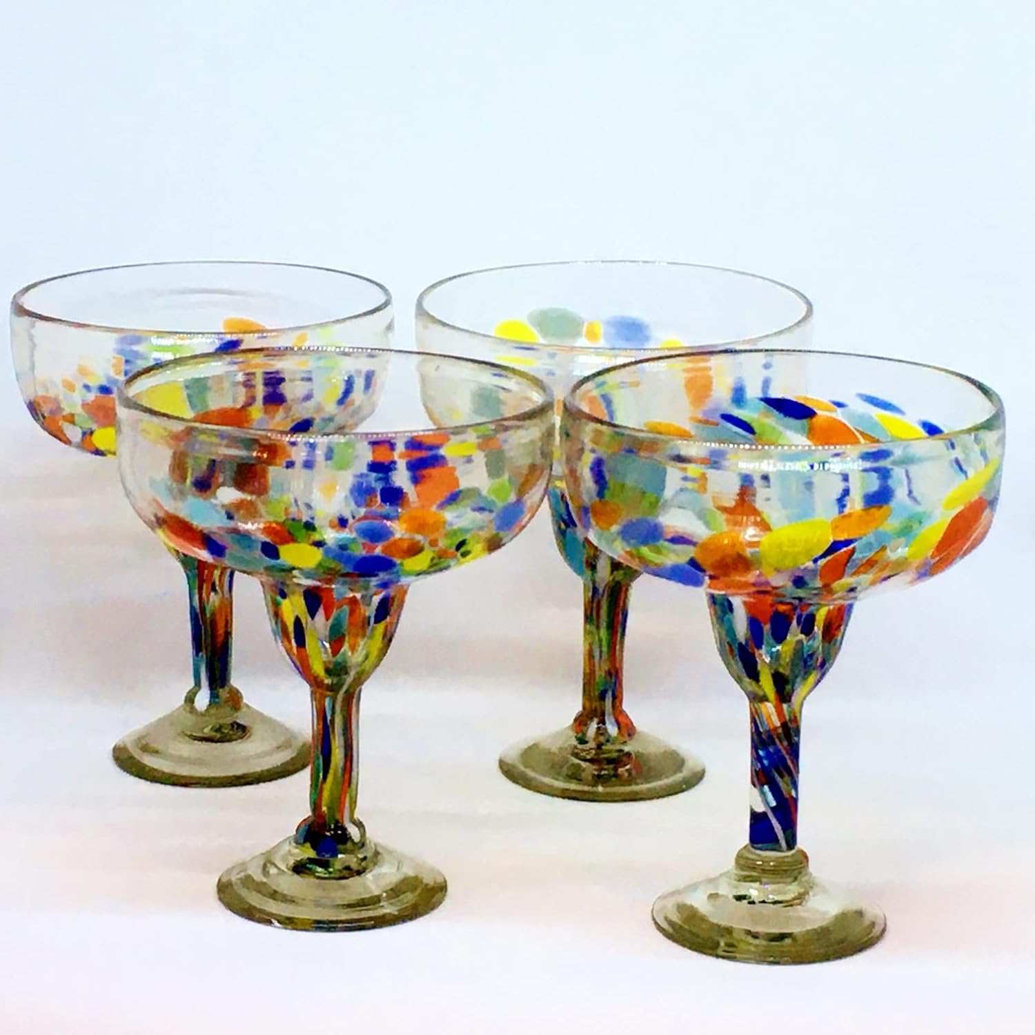Clear & Confetti Large 14 oz Margarita Glasses (set of 4), Recycled Glass, Lead-free, Toxin-Free